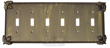 Anne at Home Oak Leaf Switchplate Six Gang Toggle Switchplate in Pewter with Maple Wash