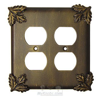 Anne at Home Oak Leaf Switchplate Double Duplex Outlet Switchplate in Pewter with Cherry Wash