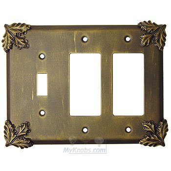 Anne at Home Oak Leaf Switchplate Combo Double Rocker/GFI Single Toggle Switchplate in Pewter Matte