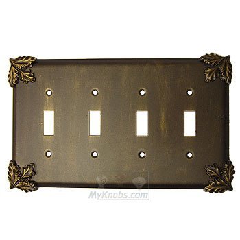 Anne at Home Oak Leaf Switchplate Quadruple Toggle Switchplate in Pewter with Maple Wash