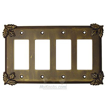 Anne at Home Oak Leaf Switchplate Quadruple Rocker/GFI Switchplate in Pewter with Terra Cotta Wash