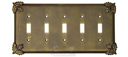 Anne at Home Oak Leaf Switchplate Five Gang Toggle Switchplate in Antique Gold