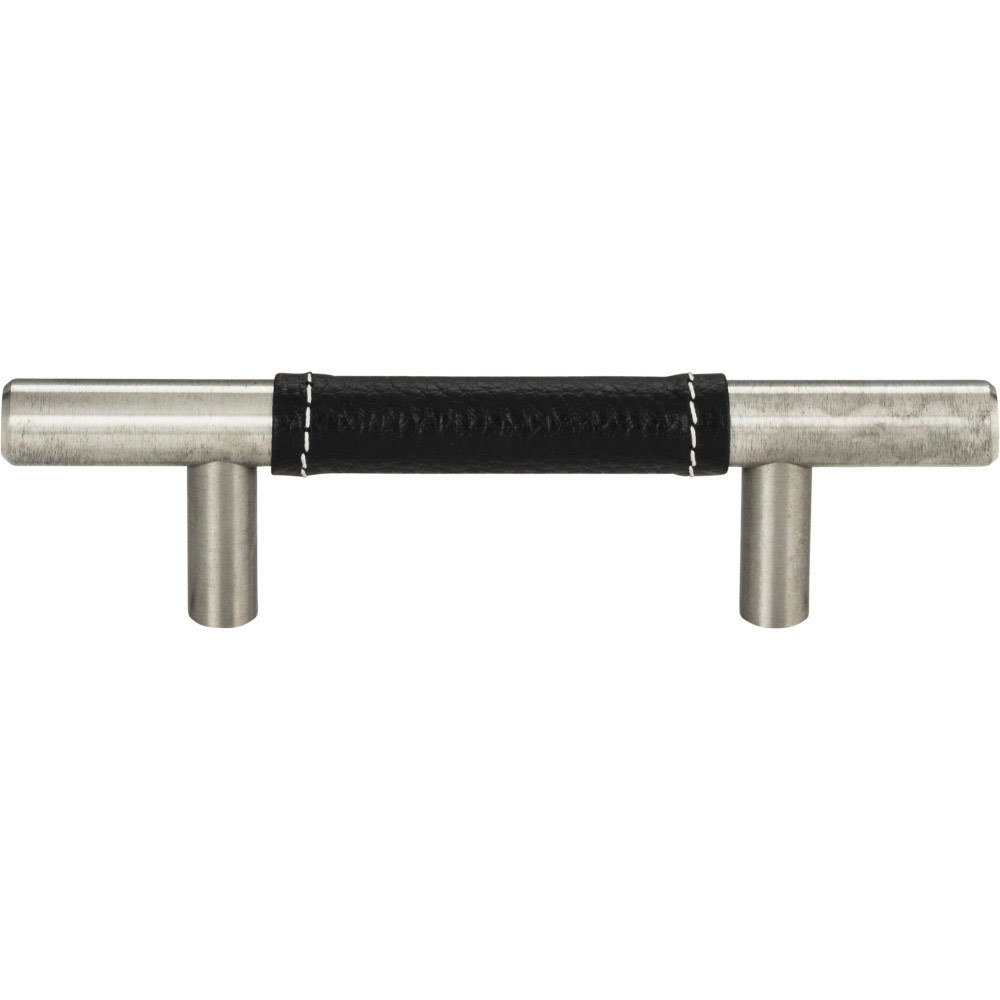 Atlas Homewares 3" Centers European Bar Pull in Black Leather and Stainless Steel