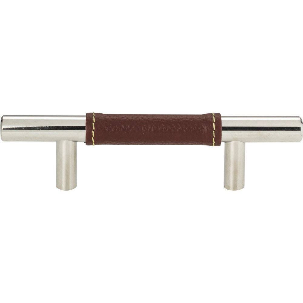 Atlas Homewares 3" Centers European Bar Pull in Brown Leather and Polished Chrome