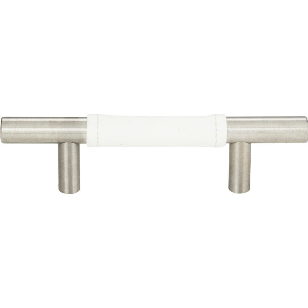 Atlas Homewares 3" Centers European Bar Pull in White Leather and Stainless Steel