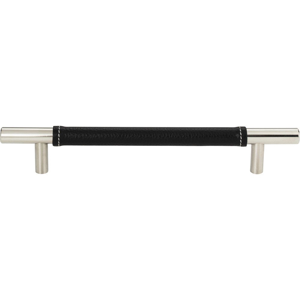 Atlas Homewares 6 1/4" Centers European Bar Pull in Black Leather and Polished Chrome