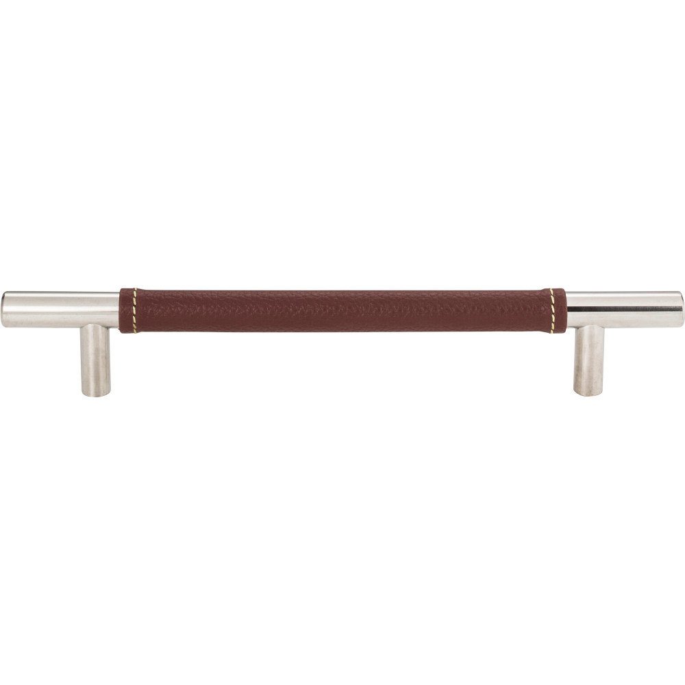 Atlas Homewares 6 1/4" Centers European Bar Pull in Brown Leather and Polished Chrome