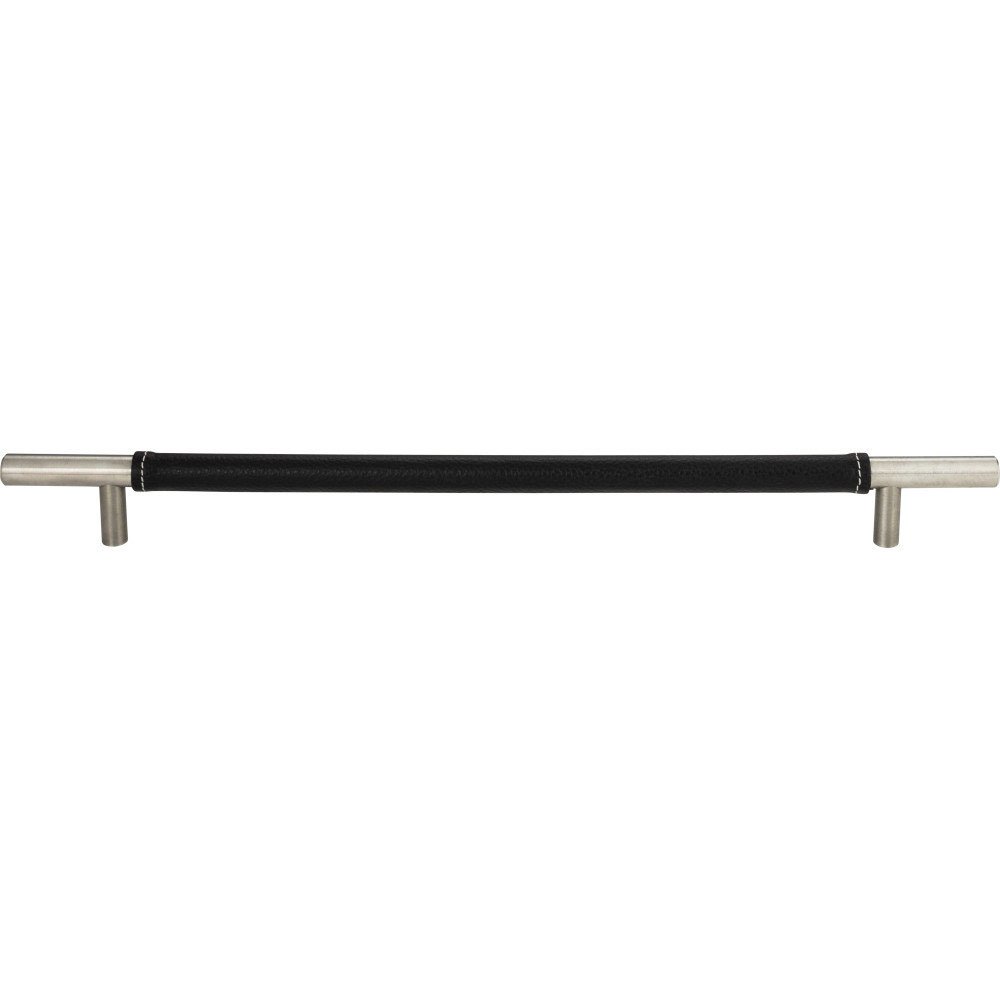 Atlas Homewares 11 3/8" Centers European Bar Pull in Black Leather and Stainless Steel