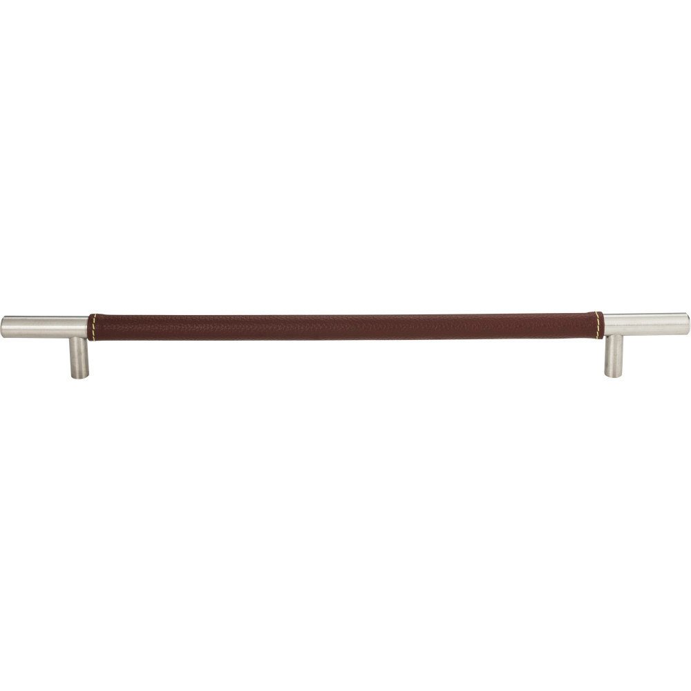 Atlas Homewares 11 3/8" Centers European Bar Pull in Brown Leather and Stainless Steel
