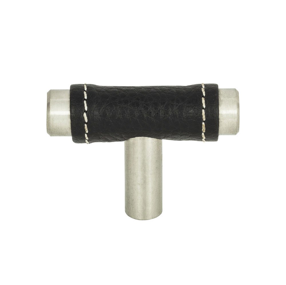 Atlas Homewares T Knob in Black Leather and Stainless Steel