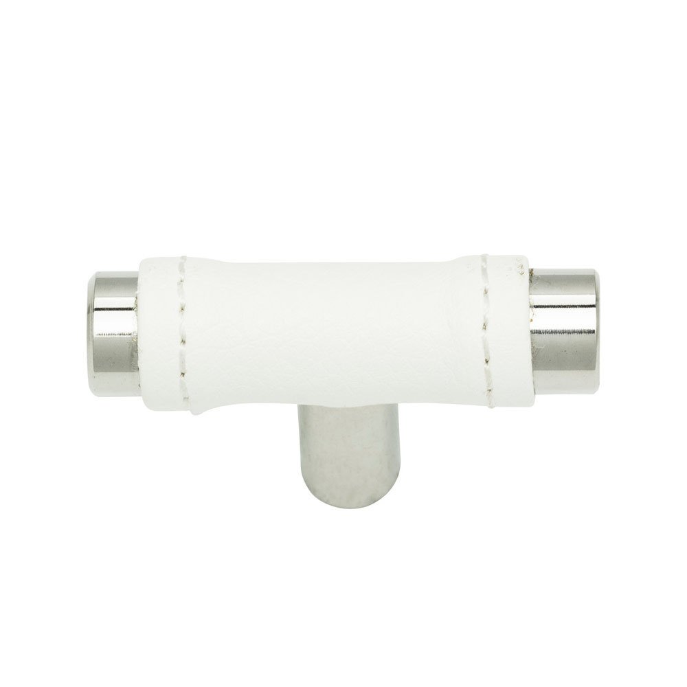 Atlas Homewares T Knob in White Leather and Polished Chrome