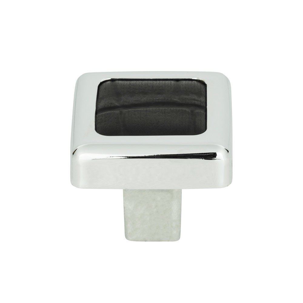 Atlas Homewares Knob in Black Croc Embossed Leather and Polished Chrome