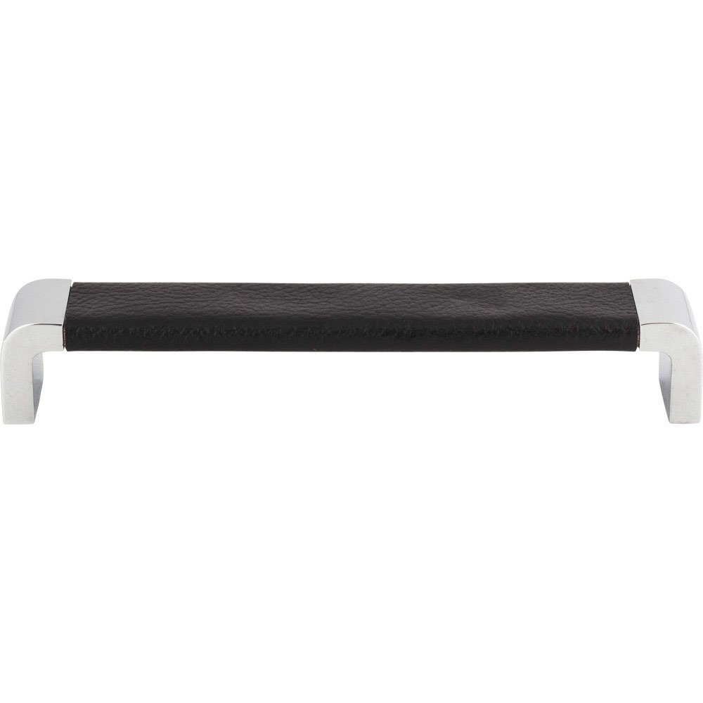 Atlas Homewares 6 1/4" Centers Pull in Black Leather and Polished Chrome