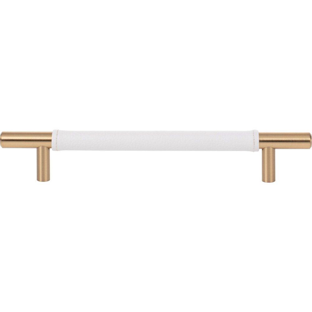 Atlas Homewares 6 5/16" Centers Pull in White Leather and Warm Brass