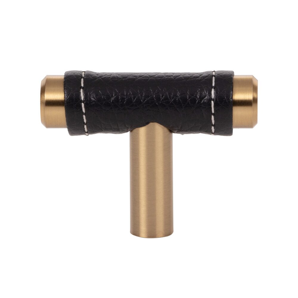Atlas Homewares 1 7/8" Long Knob in Black Leather and Warm Brass