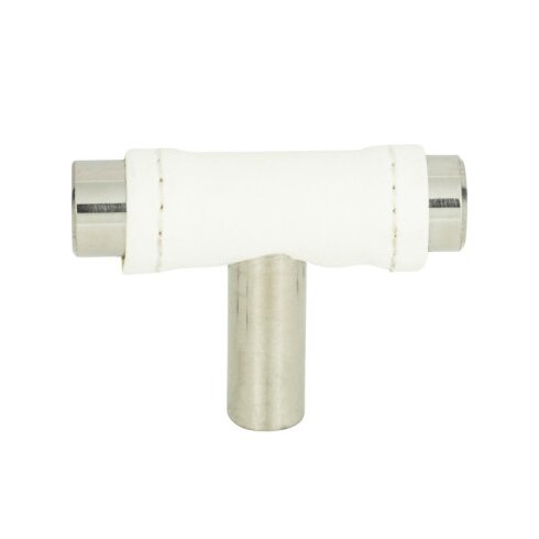 Atlas Homewares 1 7/8" Long Knob in White Leather and Brushed Nickel