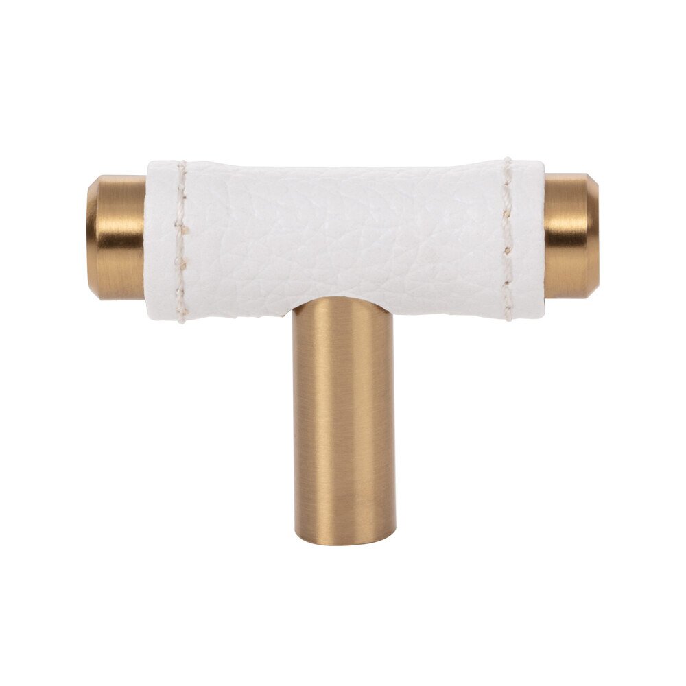 Atlas Homewares 1 7/8" Long Knob in White Leather and Warm Brass