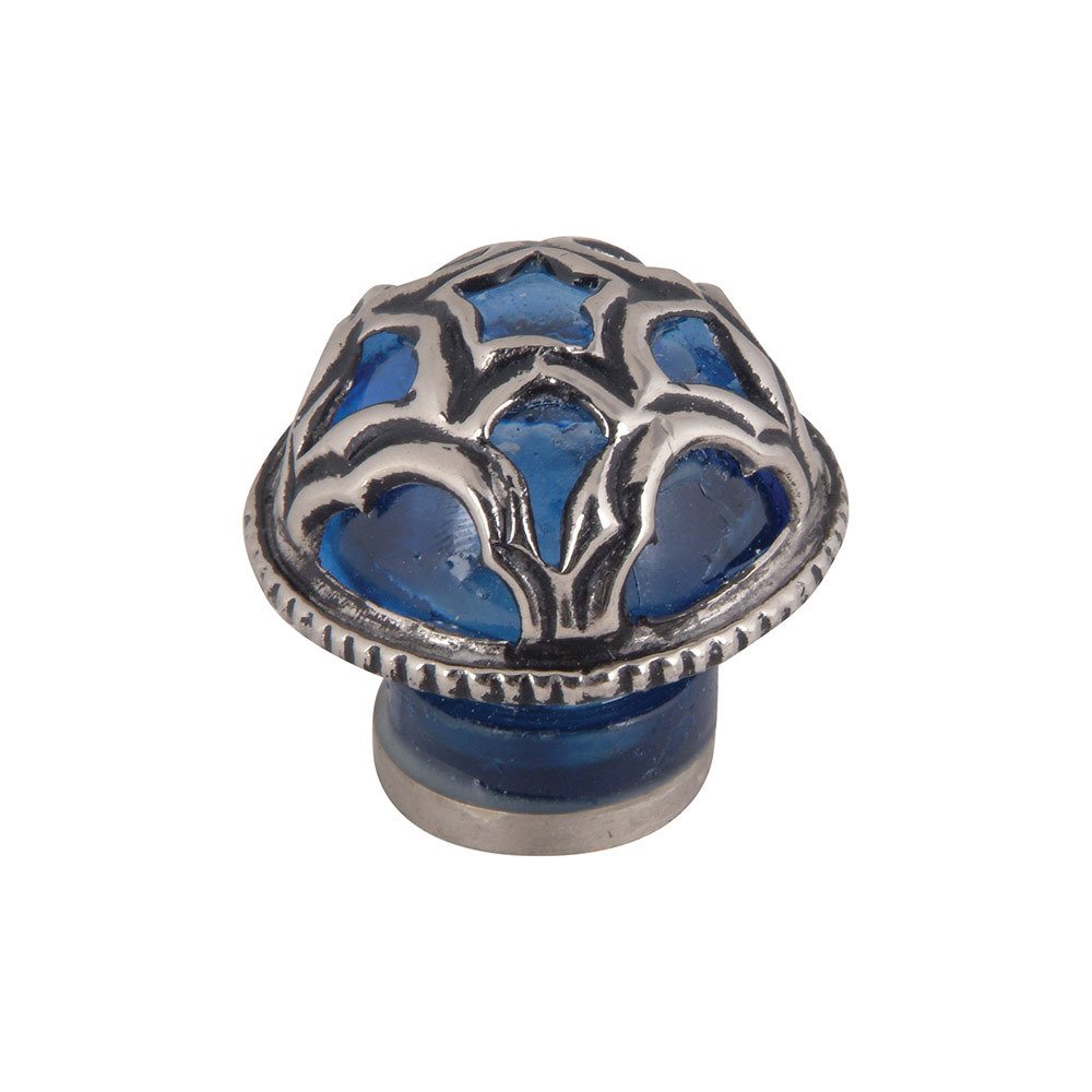 Atlas Homewares 2 1/2" Boutique Moorish Knob in Blue Glass and Silver