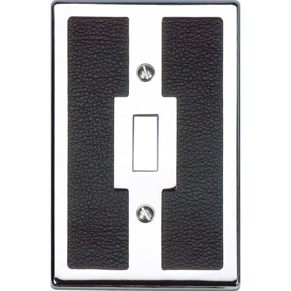 Atlas Homewares Single Toggle Switchplate in Black Leather and Polished Chrome