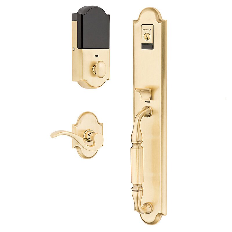 Baldwin Evolved Single Cylinder Bluetooth Handleset With Right Handed Interior Lever in PVD Lifetime Satin Brass