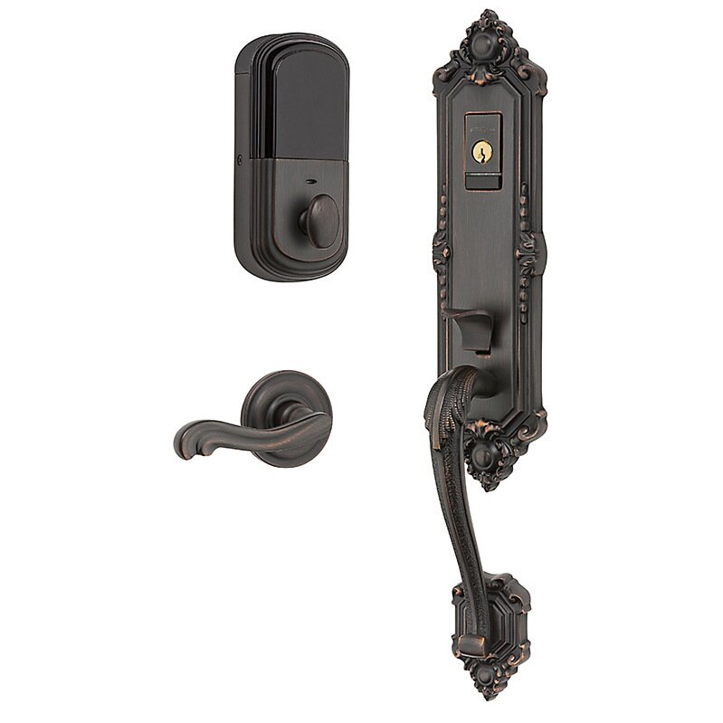 Baldwin Evolved Single Cylinder Bluetooth Handleset With Right Handed Interior Lever in Venetian Bronze