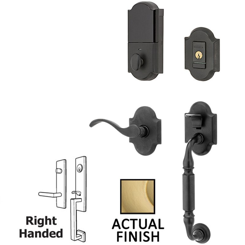 Baldwin Evolved Sectional Single Cylinder Bluetooth Handleset With Right Handed Interior Lever in PVD Lifetime Satin Brass