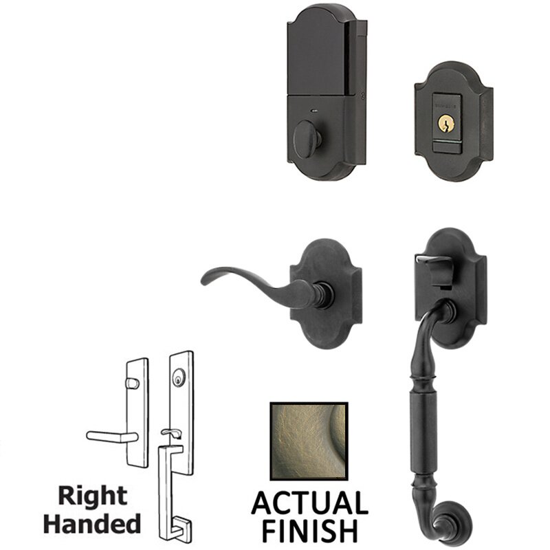 Baldwin Evolved Sectional Single Cylinder Bluetooth Handleset With Right Handed Interior Lever in Satin Brass & Black