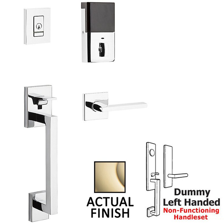 Baldwin Evolved Sectional Full Dummy Handleset With Left Handed Interior Lever in Lifetime Pvd Polished Brass