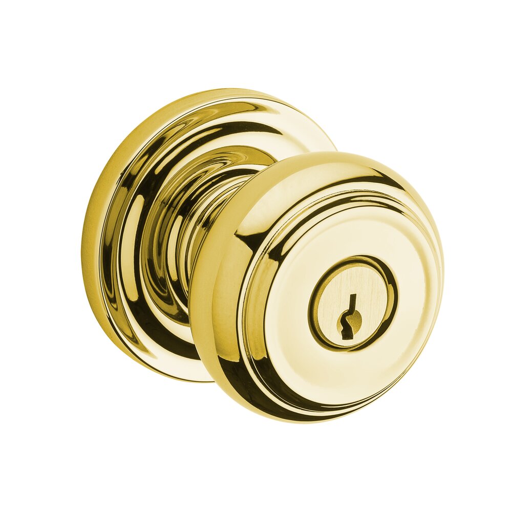 Baldwin Keyed Entry Door Knob with Round Rose in Polished Brass