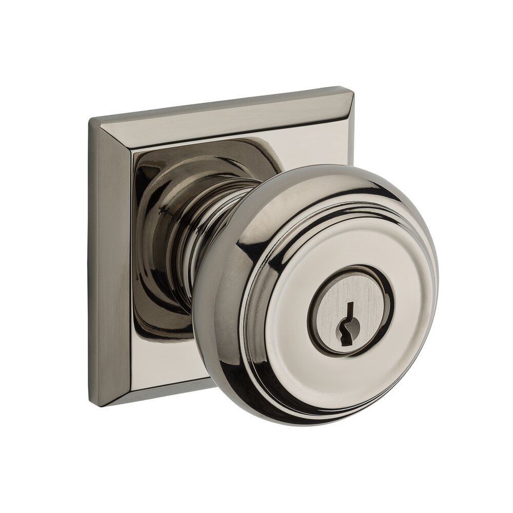 Baldwin Keyed Entry Door Knob with Square Rose in Lifetime Pvd Polished Nickel