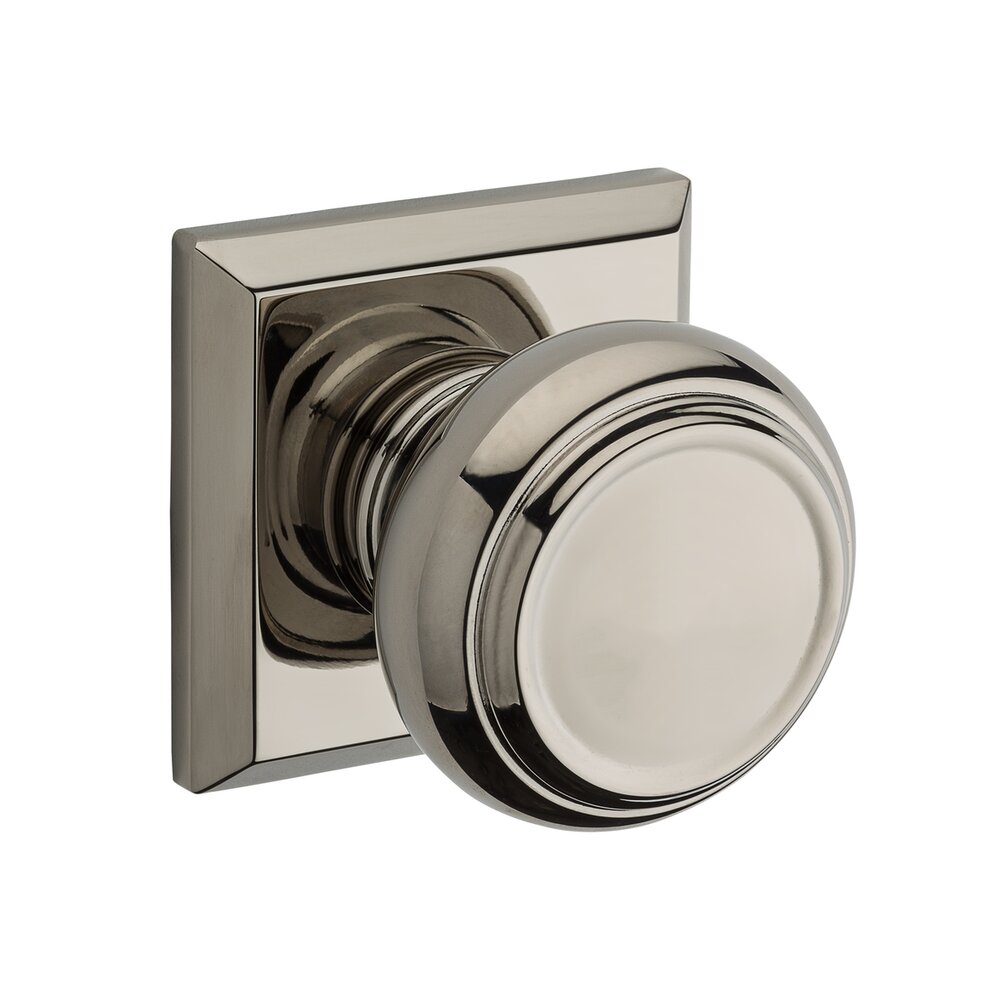 Baldwin Full Dummy Door Knob with Square Rose in Lifetime Pvd Polished Nickel