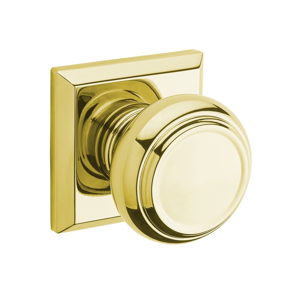 Baldwin Single Dummy Door Knob with Square Rose in Polished Brass
