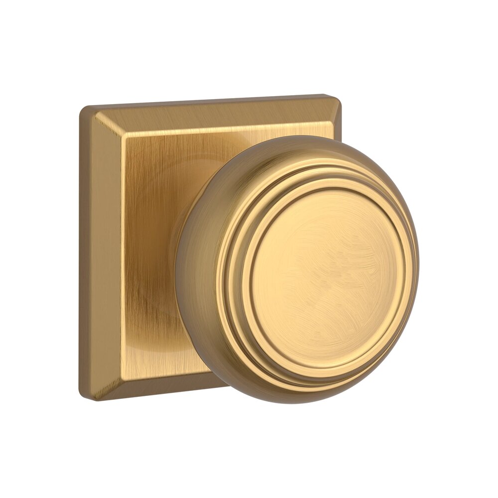 Baldwin Single Dummy Door Knob with Square Rose in PVD Lifetime Satin Brass