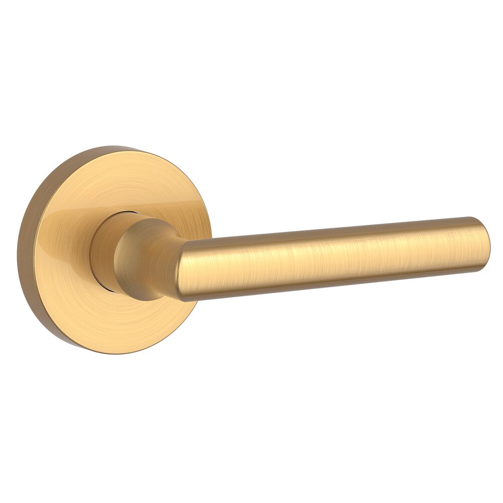 Baldwin Single Dummy Door Lever with Contemporary Round Rose in PVD Lifetime Satin Brass