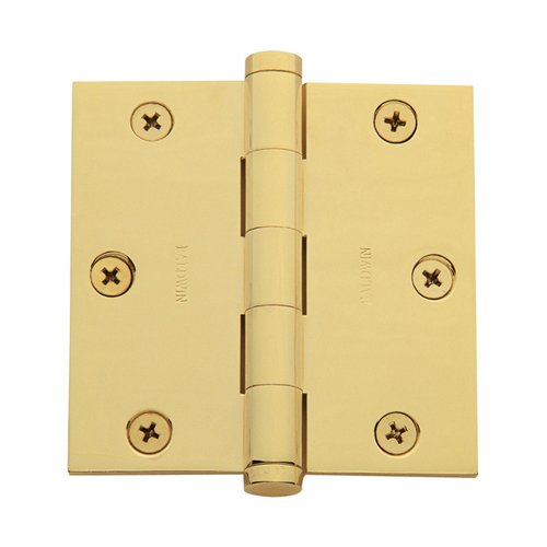 Baldwin 3 1/2" x 3 1/2" Square Corner Door Hinge with Non Removable Pin in Lifetime PVD Polished Brass (Sold Individually)