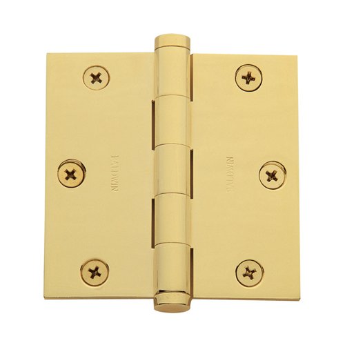 Baldwin 3 1/2" x 3 1/2" Square Corner Door Hinge with Non Removable Pin in Unlacquered Brass (Sold Individually)