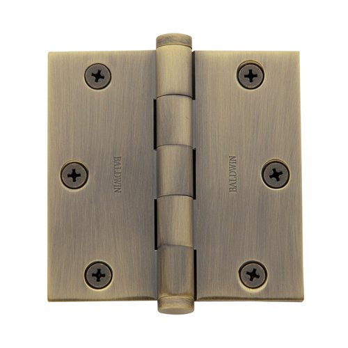 Baldwin 3 1/2" x 3 1/2" Square Corner Door Hinge with Non Removable Pin in Satin Brass & Black