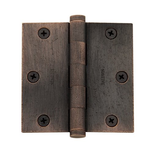 Baldwin 3 1/2" x 3 1/2" Square Corner Door Hinge with Non Removable Pin in Distressed Oil Rubbed Bronze