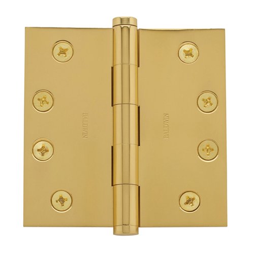 Baldwin 4" x 4" Square Corner Door Hinge in Unlacquered Brass (Sold Individually)