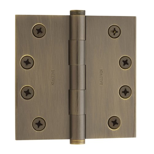 Baldwin 4" x 4" Square Corner Door Hinge with Non Removable Pin in Satin Brass & Black (Sold Individually)