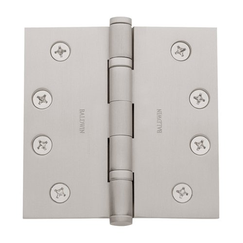 Baldwin 4" x 4" Square Corner Door Hinge with Non Removable Pin in Lifetime PVD Satin Nickel (Sold Individually)