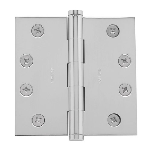 Baldwin 4" x 4" Square Corner Door Hinge with Non Removable Pin in Polished Chrome (Sold Individually)