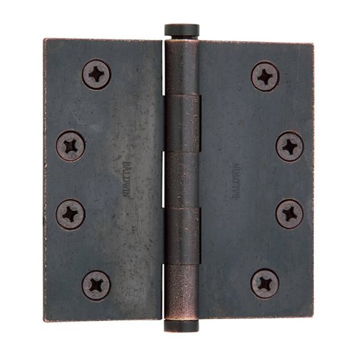 Baldwin 4" x 4" Square Corner Door Hinge with Non Removable Pin in Distressed Oil Rubbed Bronze (Sold Individually)