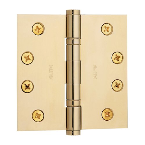 Baldwin 4" x 4" Ball Bearing Square Corner Door Hinge with Non Removable Pin in Unlacquered Brass (Sold Individually)