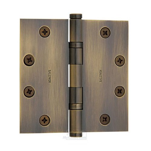 Baldwin 4" x 4" Ball Bearing Square Corner Door Hinge with Non Removable Pin in Satin Brass & Black (Sold Individually)
