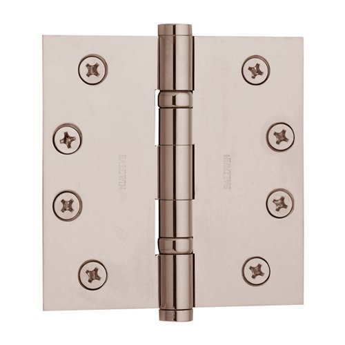 Baldwin 4" x 4" Ball Bearing Square Corner Door Hinge with Non Removable Pin in Lifetime PVD Polished Nickel (Sold Individually)