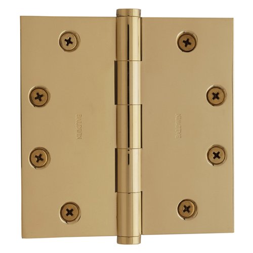 Baldwin 4 1/2" x 4 1/2" Square Corner Door Hinge with Non Removable Pin in Lifetime PVD Polished Brass (Sold Individually)