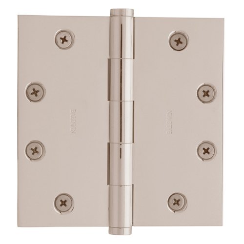 Baldwin 4 1/2" x 4 1/2" Square Corner Door Hinge with Non Removable Pin in Lifetime PVD Polished Nickel