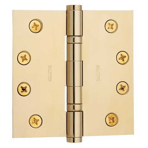 Baldwin 4 1/2" x 4 1/2" Ball Bearing Square Corner Door Hinge with Non Removable Pin in Unlacquered Brass (Sold Individually)