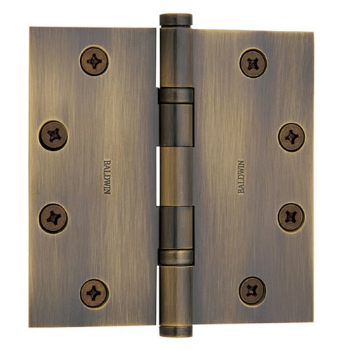 Baldwin 4 1/2" x 4 1/2" Ball Bearing Square Corner Door Hinge with Non Removable Pin in Satin Brass & Black (Sold Individually)